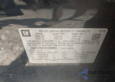 2015 GMC Terrain Slt-2 из США, поврежденный, VIN 2GKFLTE37F6253259